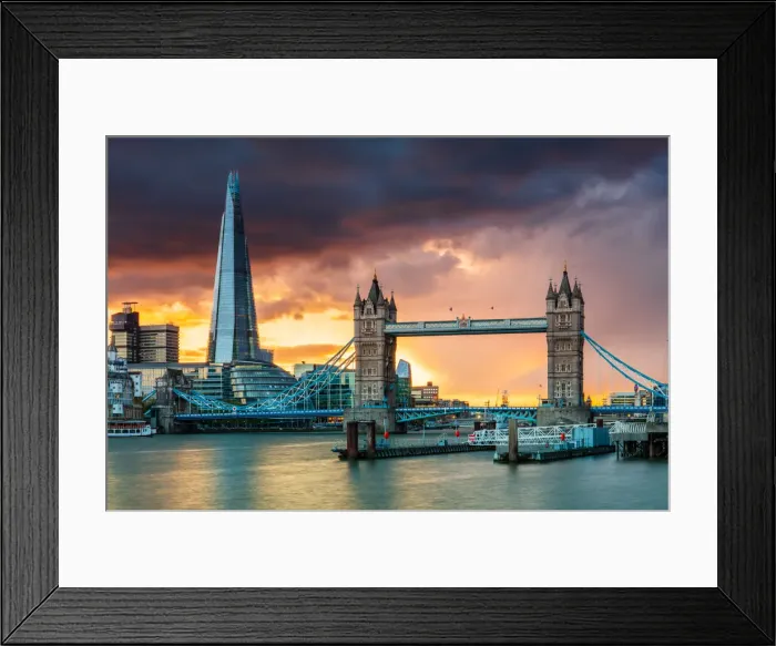 Framed Print : Tower Bridge and The Shard at sunset, London, England, United Kingdom, Europe