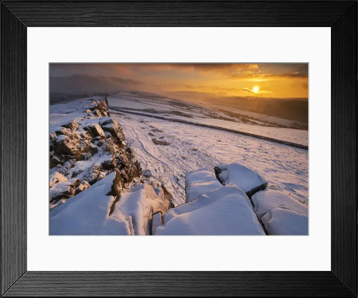 Framed Print : Windgather Rocks at sunset in winter, near Kettleshulme, Cheshire Framed Print : Windgather Rocks at sunset in winter, near Kettleshulme, Cheshire