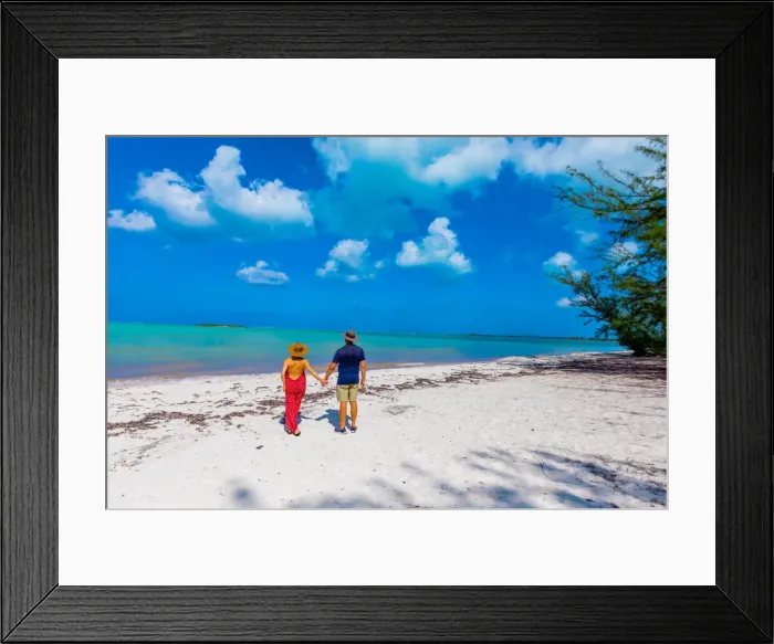Framed Print : Couple enjoying the white sands and epic ocean view of Horse Stable Beach, North Caicos Framed Print : Couple enjoying the white sands and epic ocean view of Horse Stable Beach, North Caicos