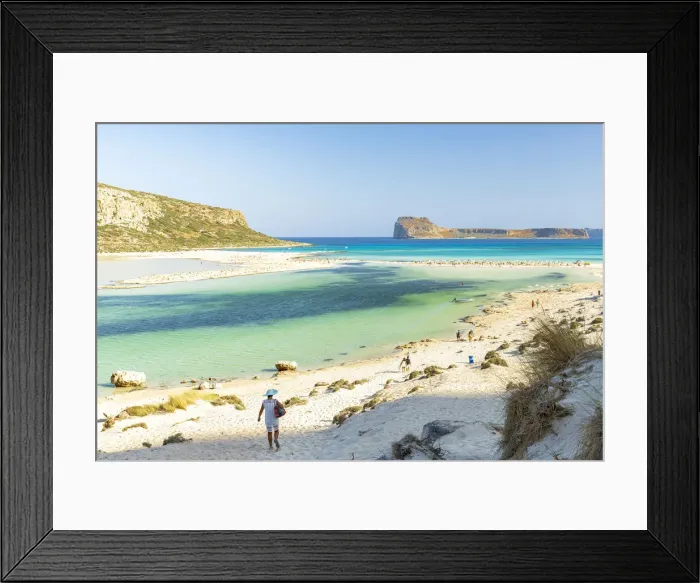 Framed Print : Tourists walking to the white sand beach surrounding Balos lagoon, Crete, Greek Islands Framed Print : Tourists walking to the white sand beach surrounding Balos lagoon, Crete, Greek Islands
