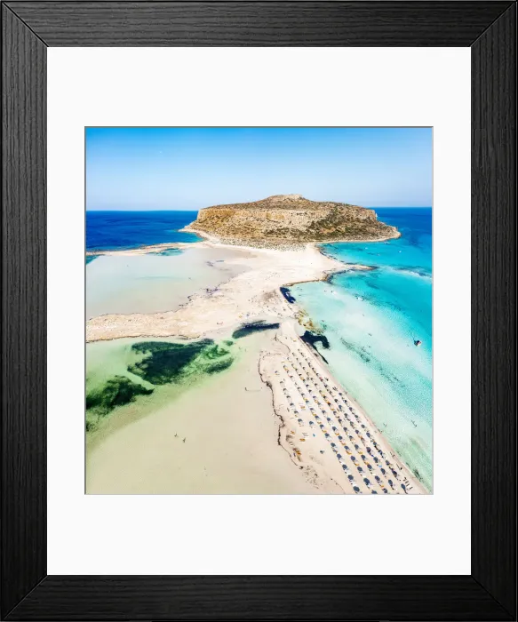 Framed Print : Aerial view of Balos beach and lagoon washed by the turquoise clear sea, Crete island Framed Print : Aerial view of Balos beach and lagoon washed by the turquoise clear sea, Crete island