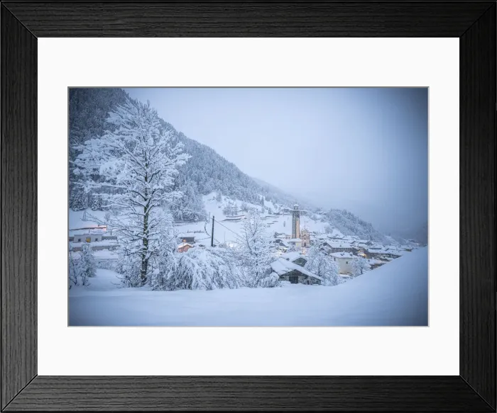 Framed Print : Alpine village in a white winter landscape after snowfall, Gerola Alta, Valgerola Framed Print : Alpine village in a white winter landscape after snowfall, Gerola Alta, Valgerola