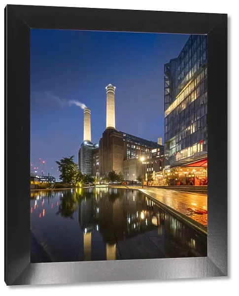 The newly re-built Battersea Power Station and surrounding apartments and restaurants