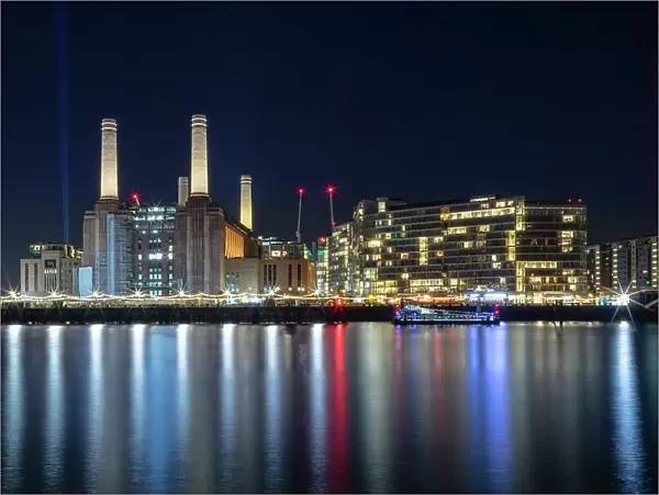 The newly renovated Battersea Power Station and apartments, night shot