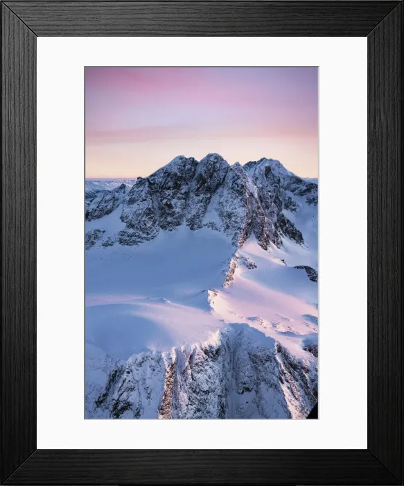 Framed Print : Pink sky at dawn over the snowcapped Piz Roseg, Piz Scerscen and Piz Bernina, aerial view Framed Print : Pink sky at dawn over the snowcapped Piz Roseg, Piz Scerscen and Piz Bernina, aerial view