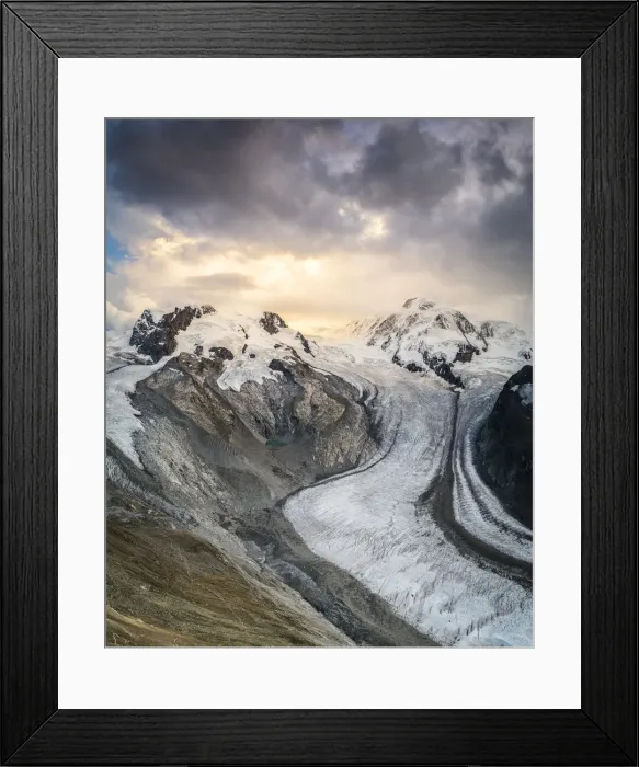 Framed Print : Gorner Glacier (Gornergletscher) with majestic Lyskamm and Monte Rosa peaks at sunset Framed Print : Gorner Glacier (Gornergletscher) with majestic Lyskamm and Monte Rosa peaks at sunset