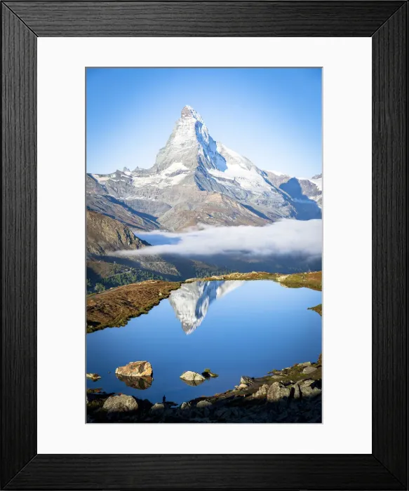 Framed Print : Aerial view of Stellisee lake and Matterhorn at sunrise, Zermatt, Valais Canton Framed Print : Aerial view of Stellisee lake and Matterhorn at sunrise, Zermatt, Valais Canton