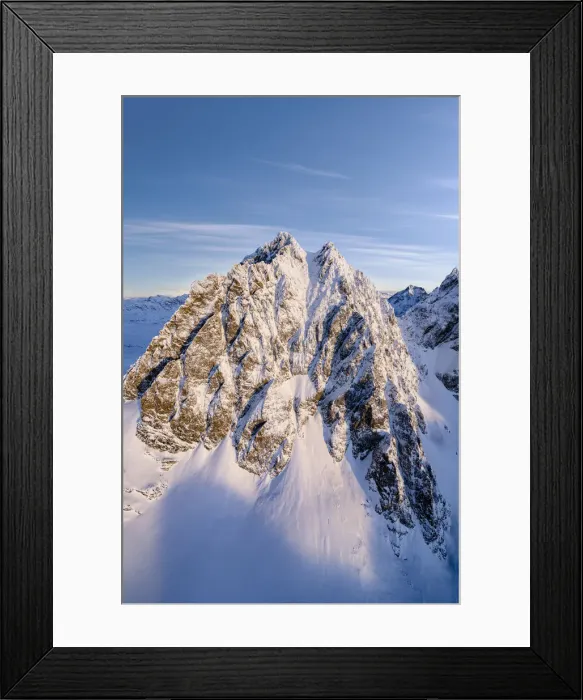 Framed Print : Winter sunrise over the snowcapped Piz Roseg peak, aerial view, Valmalenco, Valtellina Framed Print : Winter sunrise over the snowcapped Piz Roseg peak, aerial view, Valmalenco, Valtellina