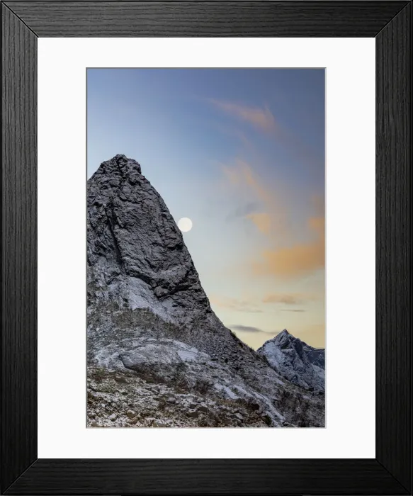 Framed Print : Full moon over the rock peak of Navaron mountain, Reine, Nordland county, Lofoten Islands Framed Print : Full moon over the rock peak of Navaron mountain, Reine, Nordland county, Lofoten Islands
