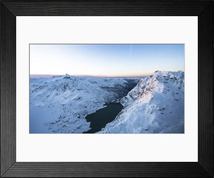Framed Print : Aerial view of Campo Moro dam and Pizzo Scalino covered with snow, Valmalenco Framed Print : Aerial view of Campo Moro dam and Pizzo Scalino covered with snow, Valmalenco