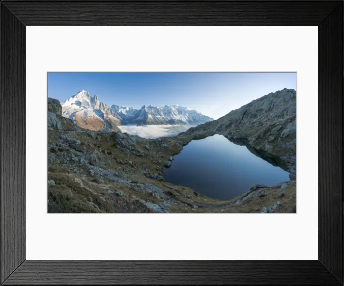Framed Print : Mont Blanc, Grandes Jorasses, Aiguille Verte majestic peaks view from the pristine Lacs Framed Print : Mont Blanc, Grandes Jorasses, Aiguille Verte majestic peaks view from the pristine Lacs