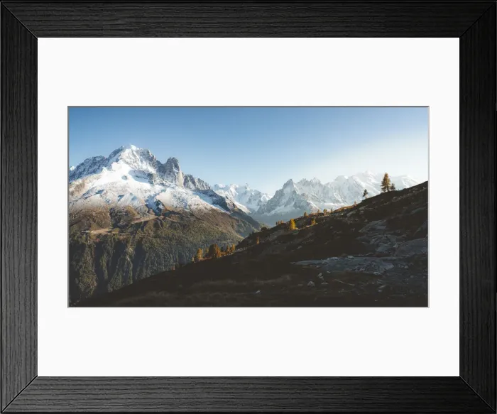 Framed Print : Autumn mist over Aiguille Verte, Dent du Geant, Aiguilles du Chamonix Framed Print : Autumn mist over Aiguille Verte, Dent du Geant, Aiguilles du Chamonix