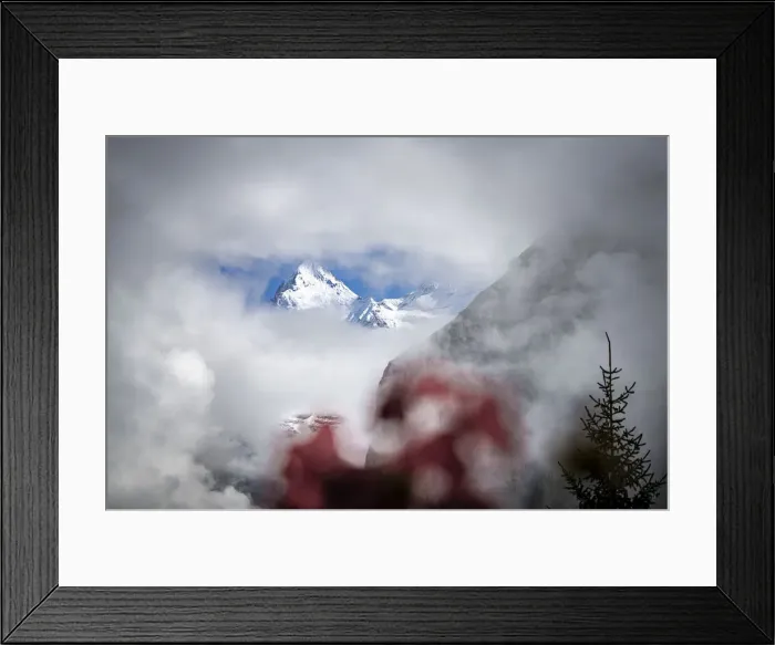 Framed Print : Majestic Eiger peak covered with snow in dense fog, Murren, Jungfrau Region Framed Print : Majestic Eiger peak covered with snow in dense fog, Murren, Jungfrau Region