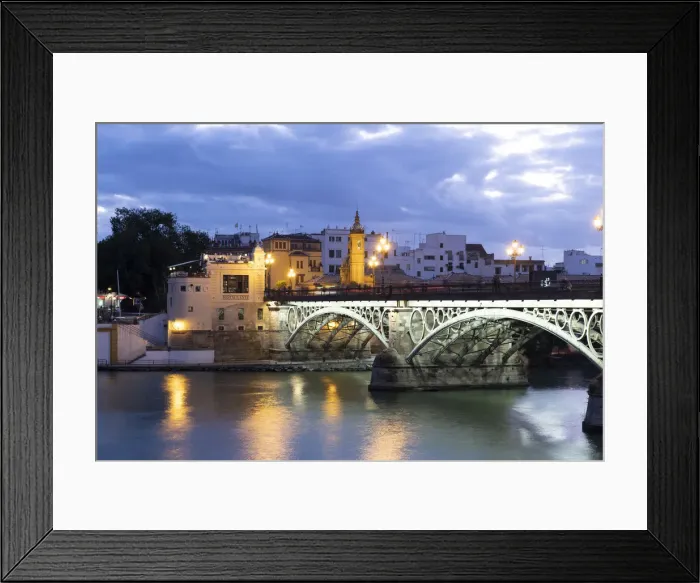 Framed Print : The Triana Bridge (Puente de Triana) (Puente de Isabelle II) at twilight, Seville Framed Print : The Triana Bridge (Puente de Triana) (Puente de Isabelle II) at twilight, Seville