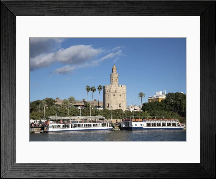 Framed Print : Tourist boats in front of the Torre del Oro (Gold Tower) in Seville, Andalucia, Spain Framed Print : Tourist boats in front of the Torre del Oro (Gold Tower) in Seville, Andalucia, Spain