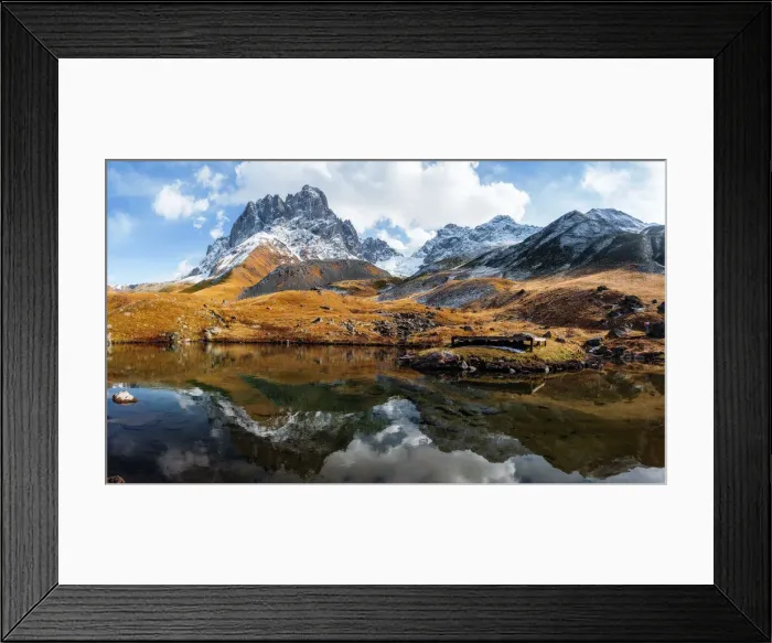 Framed Print : View of Chaukhi Lake and Mount Chaukhi, Chaukhi Pass, Juta Valley, Kazbegi Framed Print : View of Chaukhi Lake and Mount Chaukhi, Chaukhi Pass, Juta Valley, Kazbegi