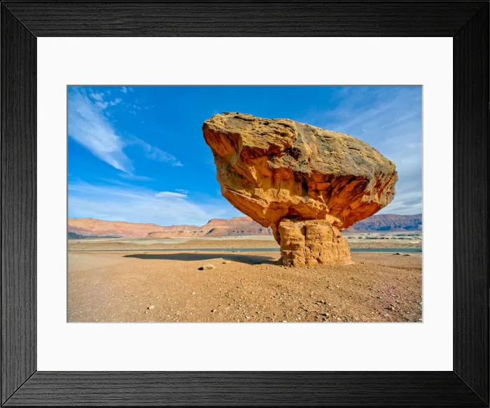 Framed Print : Balanced boulder at the base of Vermilion Cliffs in Glen Canyon Recreation Area, Arizona Framed Print : Balanced boulder at the base of Vermilion Cliffs in Glen Canyon Recreation Area, Arizona