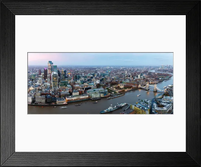 Framed Print : Panorama of City of London skyline and River Thames from above, including Tower Bridge Framed Print : Panorama of City of London skyline and River Thames from above, including Tower Bridge