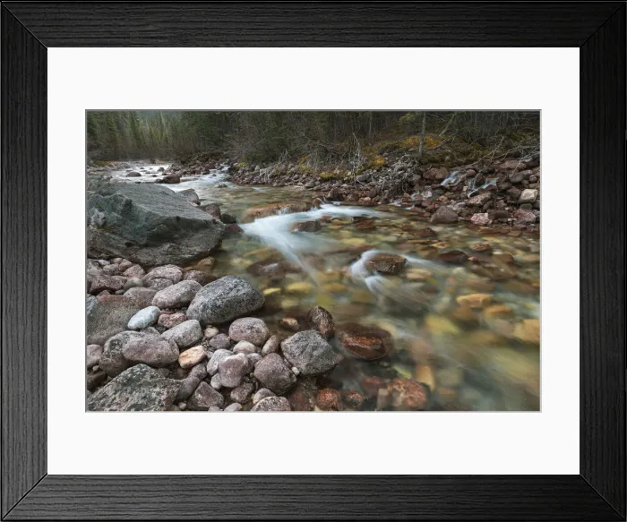 Framed Print : Mountain creek with waterfalls near Maligne Canyon, Athabasca River Basin