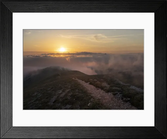 Framed Print : Monte Nerone at sunset on a foggy day, Apennines, Marche, Italy, Europe Framed Print : Monte Nerone at sunset on a foggy day, Apennines, Marche, Italy, Europe