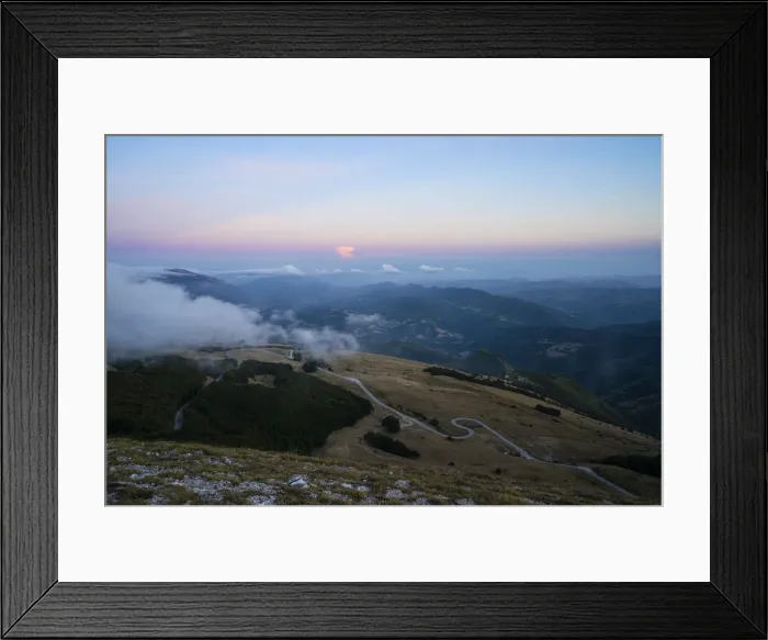 Framed Print : Monte Nerone at sunset on a foggy day, Apennines, Marche, Italy, Europe Framed Print : Monte Nerone at sunset on a foggy day, Apennines, Marche, Italy, Europe