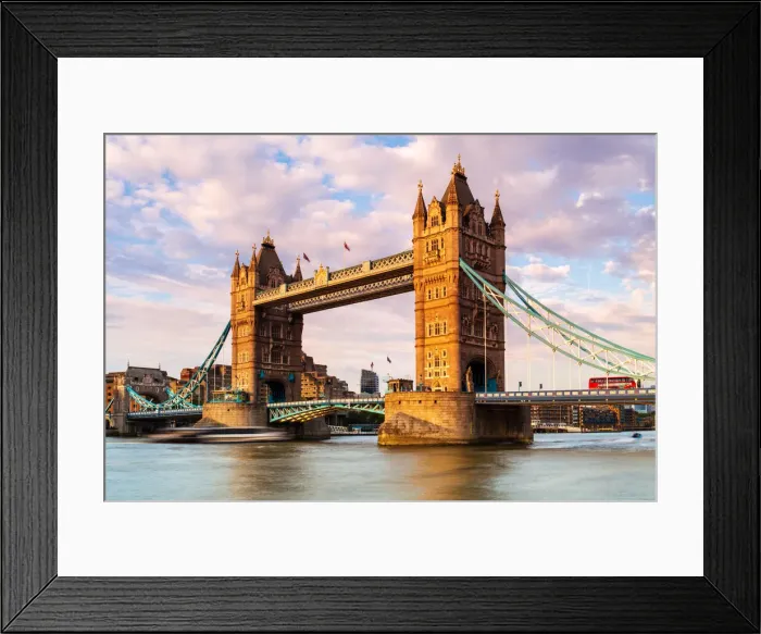 Framed Print : Tower Bridge and a London bus in the afternoon light, London, England, United Kingdom