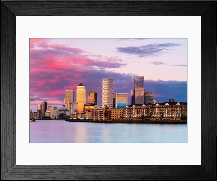 Framed Print : Canary Wharf and Rotherhithe at sunset, Docklands, London, England, United Kingdom Framed Print : Canary Wharf and Rotherhithe at sunset, Docklands, London, England, United Kingdom