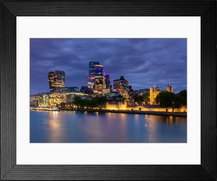 Framed Print : City of London skyscrapers including Walkie Talkie building and Tower of London at dusk Framed Print : City of London skyscrapers including Walkie Talkie building and Tower of London at dusk