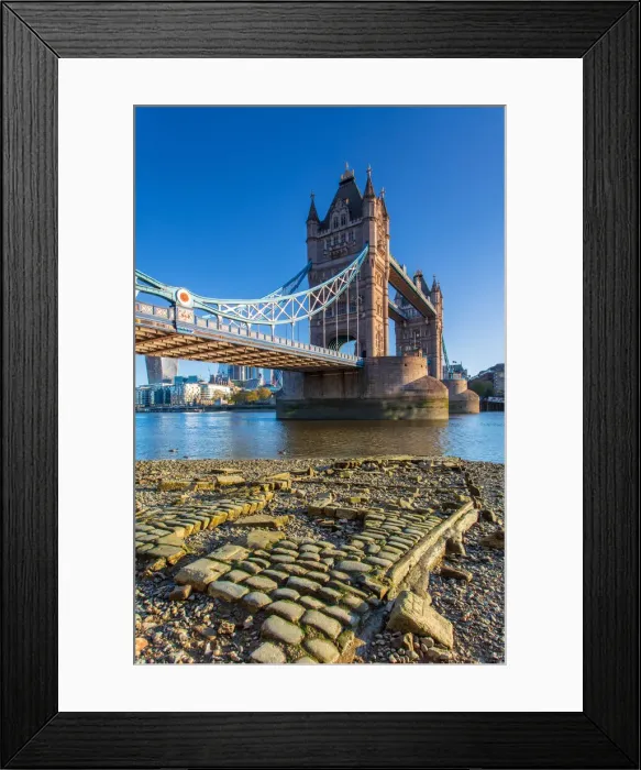 Framed Print : Tower Bridge and The City at low tide, London, England, United Kingdom, Europe
