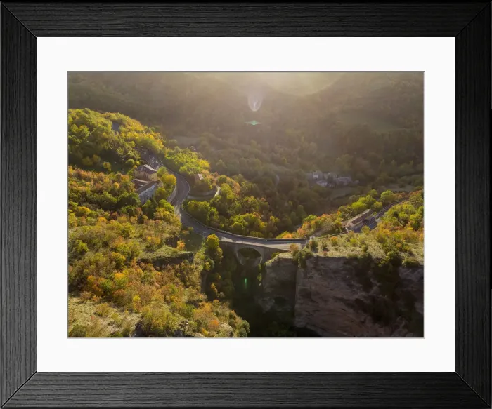 Framed Print : Aerial view of Scheggia Pass and Ponte a Botte bridge in autumn, Scheggia, Apennines, Umbria, Italy, Europe Framed Print : Aerial view of Scheggia Pass and Ponte a Botte bridge in autumn, Scheggia, Apennines, Umbria, Italy, Europe