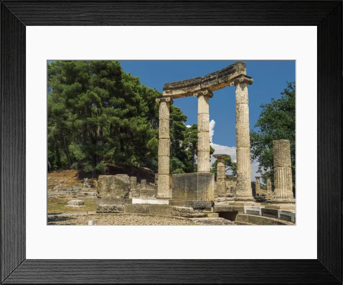 Framed Print : Ancient Olympia, archaeological site with Philippeion circular memorial columns, UNESCO World Heritage Site, Olympia, Greece, Europe Framed Print : Ancient Olympia, archaeological site with Philippeion circular memorial columns, UNESCO World Heritage Site, Olympia, Greece, Europe