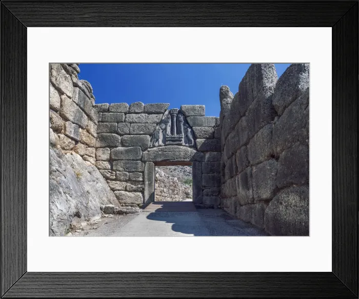 Framed Print : Triangle shaped Lions Gate, the entrance to the ancient citadel, Mycenae, UNESCO World Heritage Site, Peloponnese, Greece, Europe Framed Print : Triangle shaped Lions Gate, the entrance to the ancient citadel, Mycenae, UNESCO World Heritage Site, Peloponnese, Greece, Europe