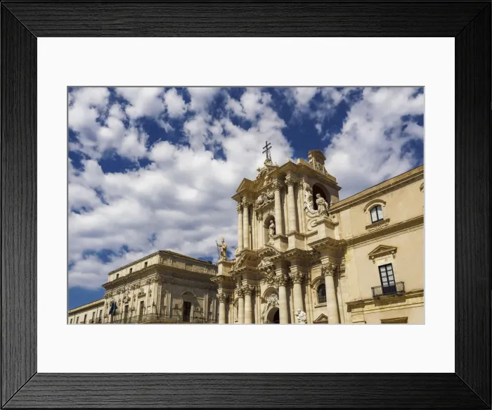 Framed Print : Exterior view of Syracuse Cathedral and Palazzo del Vermexio town hall at Piaza del Duomo in Ortygia, UNESCO World Heritage Site, Syracuse, Sicily, Italy, Europe Framed Print : Exterior view of Syracuse Cathedral and Palazzo del Vermexio town hall at Piaza del Duomo in Ortygia, UNESCO World Heritage Site, Syracuse, Sicily, Italy, Europe