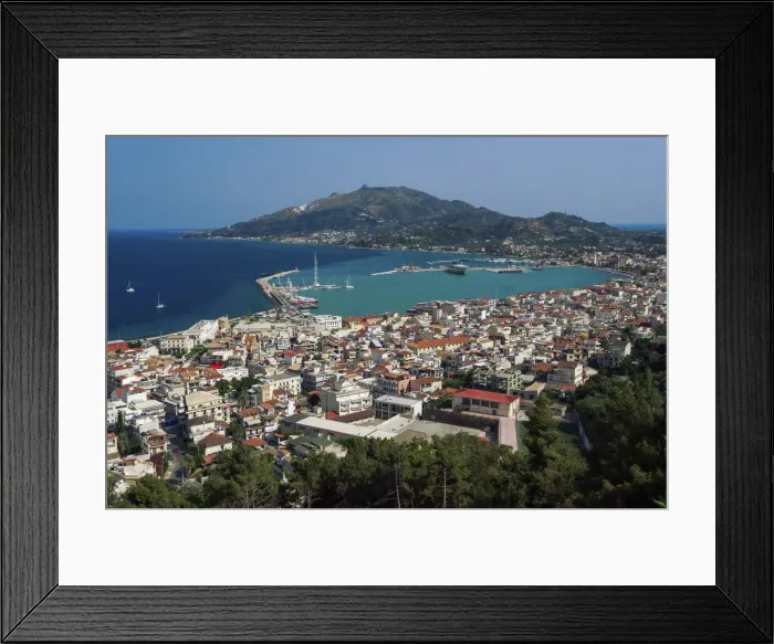Framed Print : Zakynthos Town panorama with orange roof tiles low-rise buildings around the harbour, Zakynthos, Ionian Islands, Greek Islands, Greece, Europe