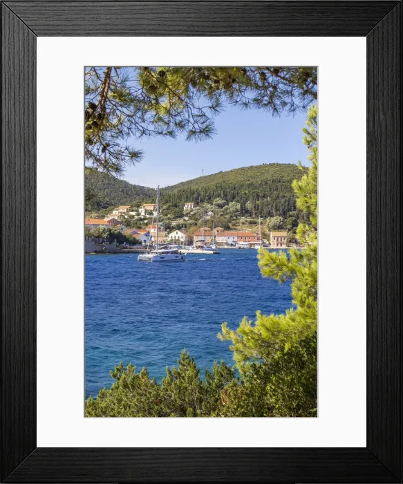 Framed Print : View from the Lighthouse hiking trail back to the village, Fiskardo, Kefalonia, Ionian Islands, Greek Islands, Greece, Europe Framed Print : View from the Lighthouse hiking trail back to the village, Fiskardo, Kefalonia, Ionian Islands, Greek Islands, Greece, Europe