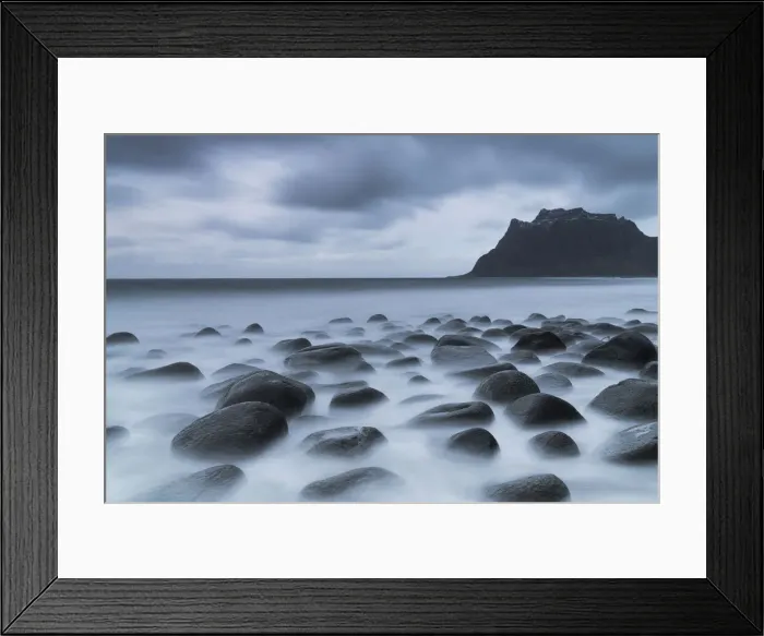 Framed Print : Dark clouds over Uttakleiv beach and stones washed by sea, Leknes, Vestvagoy, Nordland, Lofoten Islands, Norway, Scandinavia, Europe Framed Print : Dark clouds over Uttakleiv beach and stones washed by sea, Leknes, Vestvagoy, Nordland, Lofoten Islands, Norway, Scandinavia, Europe