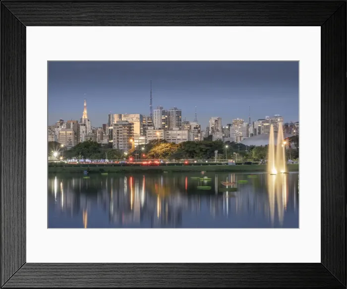 Framed Print : The downtown urban skyline reflected in Lago das Garcas lake at twilight, Ibirapuera Park, Sao Paulo, Brazil, South America Framed Print : The downtown urban skyline reflected in Lago das Garcas lake at twilight, Ibirapuera Park, Sao Paulo, Brazil, South America