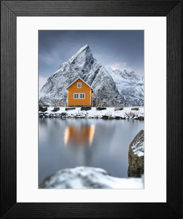 Framed Print : Rorbu in the snow at foot of Olstind mountain overlooking the Arctic Sea, Sakrisoy, Reine, Nordland, Lofoten Islands, Norway, Scandinavia, Europe Framed Print : Rorbu in the snow at foot of Olstind mountain overlooking the Arctic Sea, Sakrisoy, Reine, Nordland, Lofoten Islands, Norway, Scandinavia, Europe