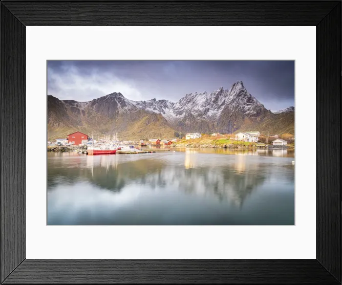 Framed Print : Snowcapped mountains reflected in the sea at dawn, Ballstad, Vestvagoy, Nordland county, Lofoten Islands, Norway, Scandinavia, Europe Framed Print : Snowcapped mountains reflected in the sea at dawn, Ballstad, Vestvagoy, Nordland county, Lofoten Islands, Norway, Scandinavia, Europe