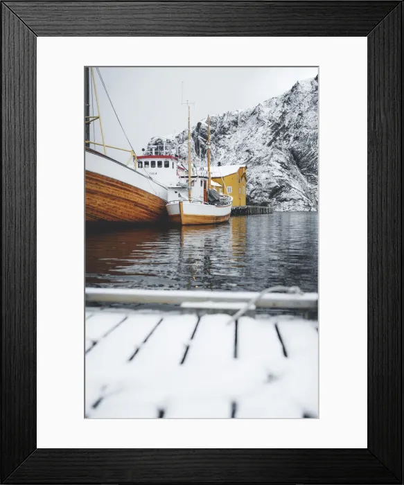 Framed Print : Fishing boats moored in the harbor in the cold Arctic sea, Nusfjord, Nordland county, Lofoten Islands, Norway, Scandinavia, Europe Framed Print : Fishing boats moored in the harbor in the cold Arctic sea, Nusfjord, Nordland county, Lofoten Islands, Norway, Scandinavia, Europe