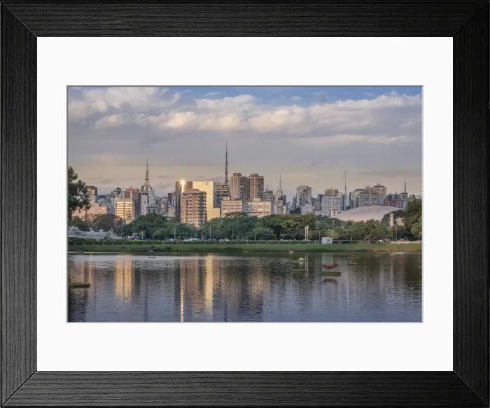 Framed Print : The downtown urban skyline reflected in Lago das Garcas lake at twilight, Ibirapuera Park, Sao Paulo, Brazil, South America Framed Print : The downtown urban skyline reflected in Lago das Garcas lake at twilight, Ibirapuera Park, Sao Paulo, Brazil, South America
