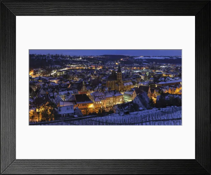Framed Print : Old town with St. Dionys Church in winter, Esslingen am Neckar, Baden Wurttemberg, Germany, Europe