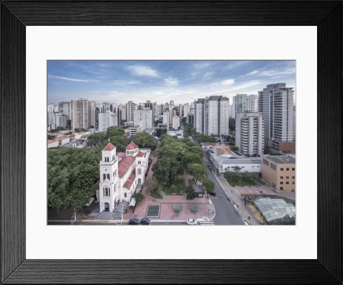 Framed Print : Moema neighborhood, Catholic church of Nossa Senhora Aparecida and upmarket residential apartments, Sao Paulo, Brazil, South America Framed Print : Moema neighborhood, Catholic church of Nossa Senhora Aparecida and upmarket residential apartments, Sao Paulo, Brazil, South America