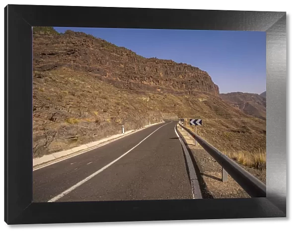 View of road in mountainous landscape near Tasarte, Gran Canaria, Canary Islands, Spain, Atlantic, Europe