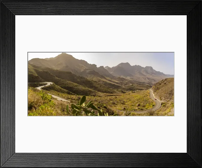 Framed Print : View of road and flora in mountainous landscape near Tasarte, Gran Canaria, Canary Islands, Spain, Atlantic, Europe Framed Print : View of road and flora in mountainous landscape near Tasarte, Gran Canaria, Canary Islands, Spain, Atlantic, Europe