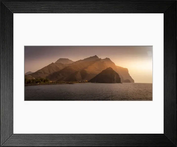 Framed Print : View of coastline and mountains in background during golden hour, Puerto de La Aldea, Gran Canaria, Canary Islands, Spain, Atlantic, Europe Framed Print : View of coastline and mountains in background during golden hour, Puerto de La Aldea, Gran Canaria, Canary Islands, Spain, Atlantic, Europe