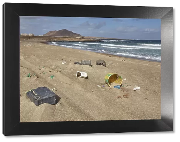 Plastic pollution on the beach at Baia Parda, east coast of Sal, Cape Verde Islands, Atlantic, Africa