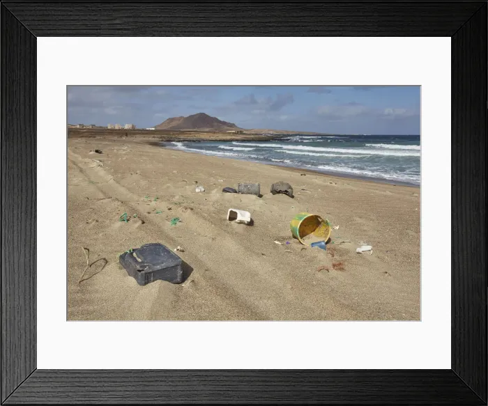 Framed Print : Plastic pollution on the beach at Baia Parda, east coast of Sal, Cape Verde Islands, Atlantic, Africa Framed Print : Plastic pollution on the beach at Baia Parda, east coast of Sal, Cape Verde Islands, Atlantic, Africa