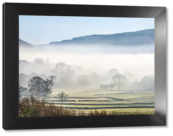 Cloud inversion in mid-winter at Buckden village in Upper Wharfedale, The Yorkshire Dales, Yorkshire, England, United Kingdom, Europe