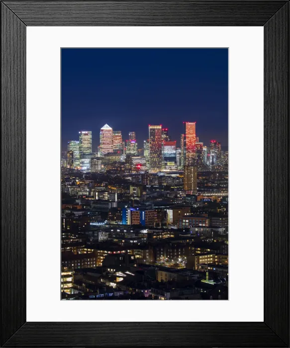 Framed Print : Aerial view of East London and Canary Wharf at sunset, London, England, United Kingdom, Europe Framed Print : Aerial view of East London and Canary Wharf at sunset, London, England, United Kingdom, Europe